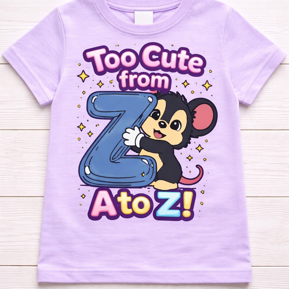 Too Cute from A to Z! Lilac Kids Graphic Tee